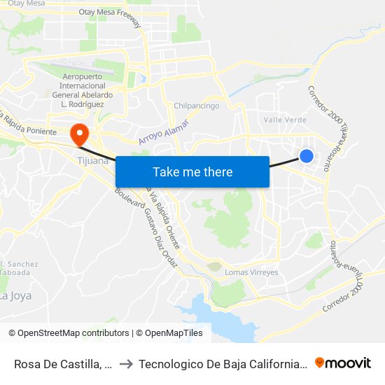 Rosa De Castilla, 23853h20 to Tecnologico De Baja California Campus Tijuana map