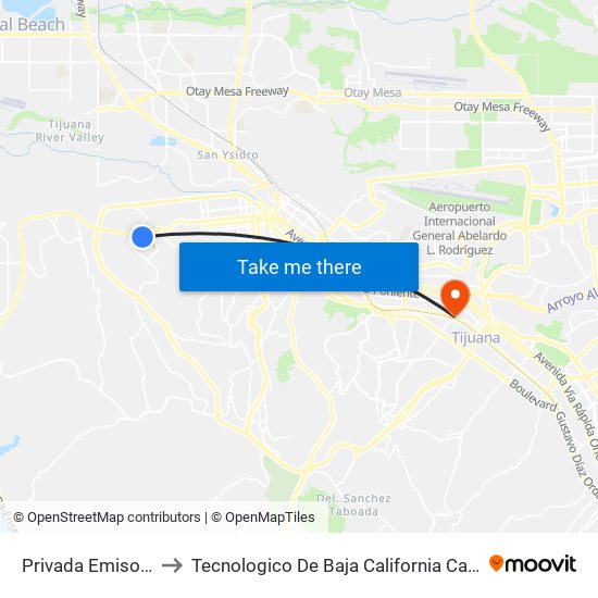 Privada Emisor, 4794 to Tecnologico De Baja California Campus Tijuana map