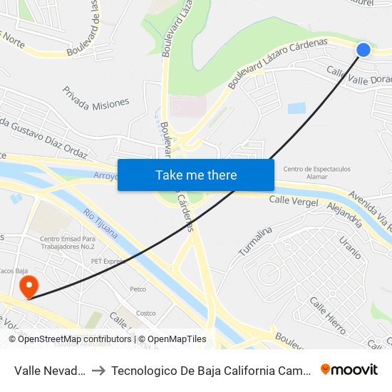 Valle Nevado, Lb to Tecnologico De Baja California Campus Tijuana map