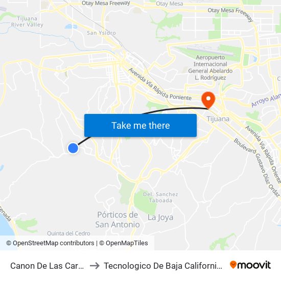 Canon De Las Carretas, 6902 to Tecnologico De Baja California Campus Tijuana map