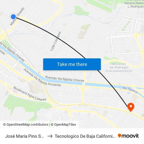 José María Pino Suárez, 11825 to Tecnologico De Baja California Campus Tijuana map