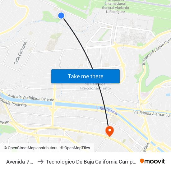 Avenida-76, 31 to Tecnologico De Baja California Campus Tijuana map