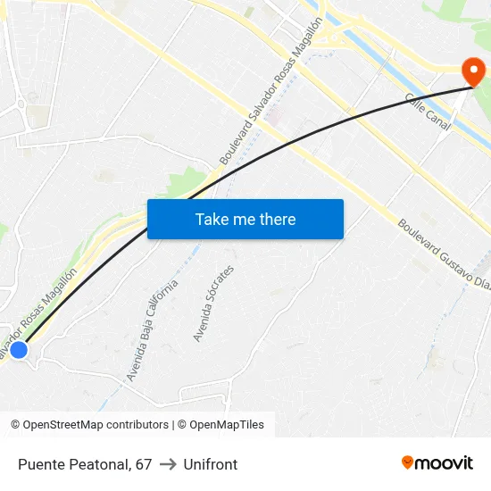 Puente Peatonal, 67 to Unifront map