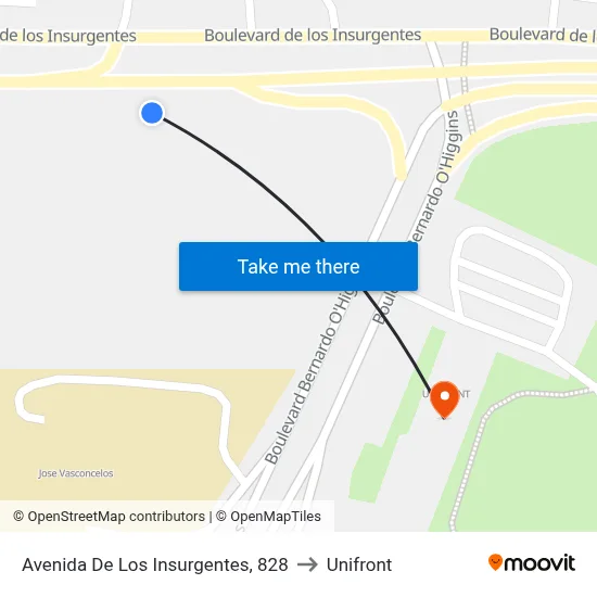 Avenida De Los Insurgentes, 828 to Unifront map