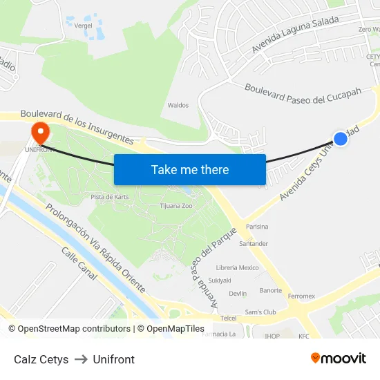 Calz Cetys to Unifront map