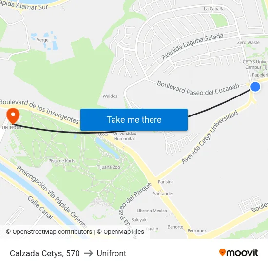 Calzada Cetys, 570 to Unifront map