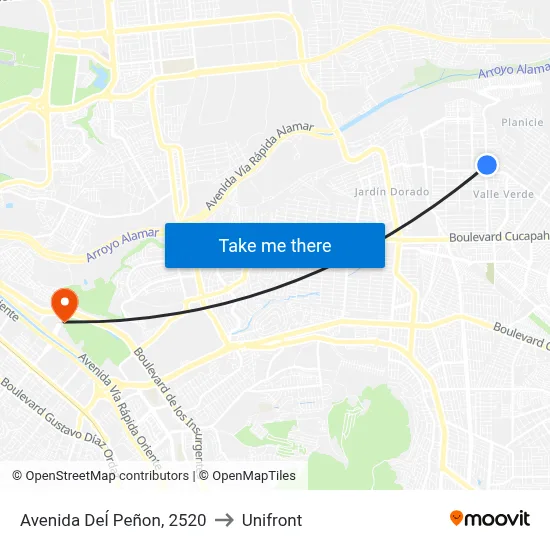 Avenida Deĺ Peñon, 2520 to Unifront map