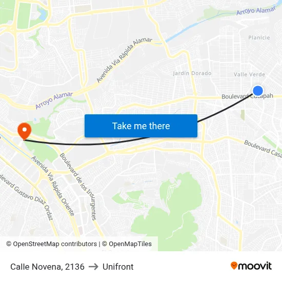 Calle Novena, 2136 to Unifront map
