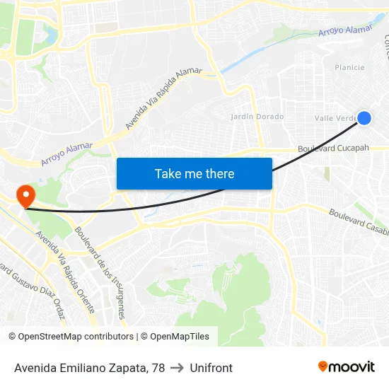 Avenida Emiliano Zapata, 78 to Unifront map