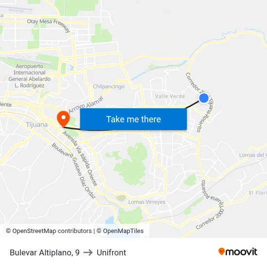 Bulevar Altiplano, 9 to Unifront map