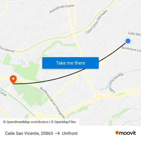 Calle San Vicente, 20863 to Unifront map