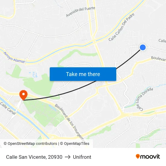 Calle San Vicente, 20930 to Unifront map