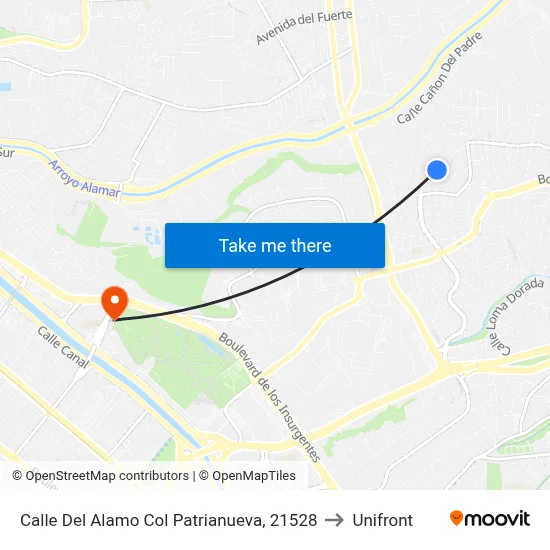 Calle Del Alamo Col Patrianueva, 21528 to Unifront map