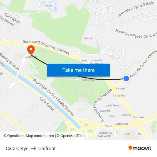 Calz Cetys to Unifront map