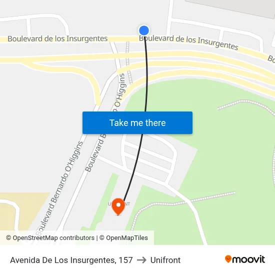 Avenida De Los Insurgentes, 157 to Unifront map