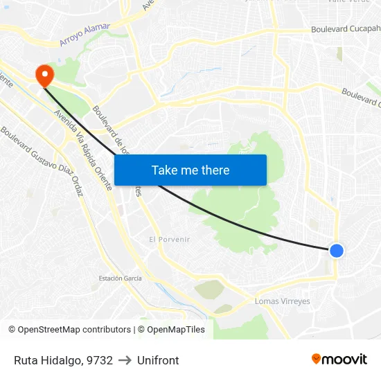 Ruta Hidalgo, 9732 to Unifront map