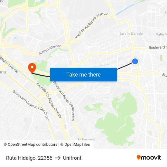 Ruta Hidalgo, 22356 to Unifront map