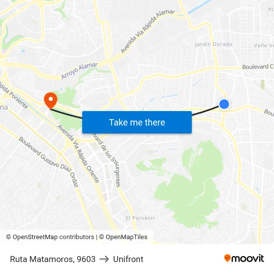 Ruta Matamoros, 9603 to Unifront map