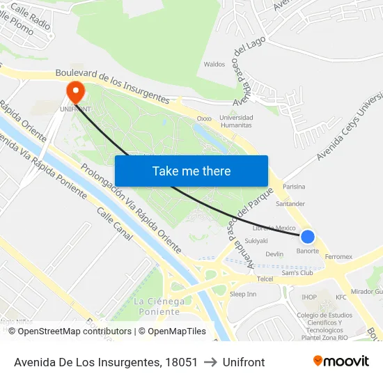 Avenida De Los Insurgentes, 18051 to Unifront map