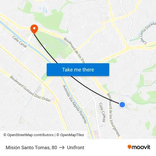 Misión Santo Tomas, 80 to Unifront map