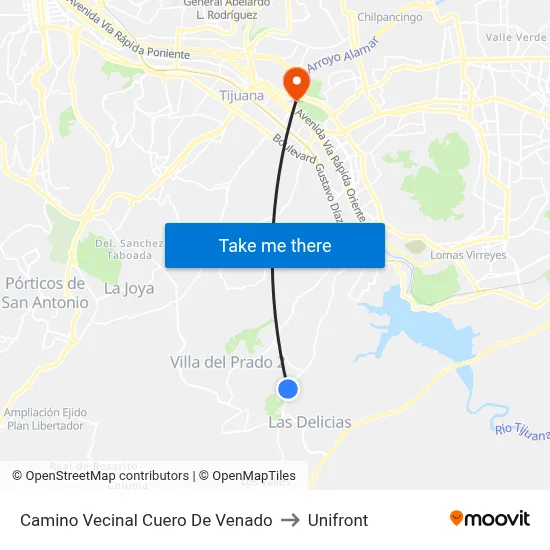 Camino Vecinal Cuero De Venado to Unifront map