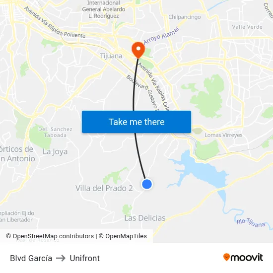 Blvd García to Unifront map