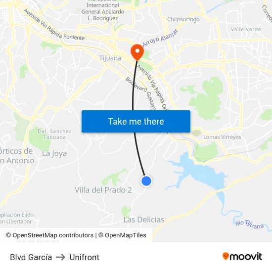 Blvd García to Unifront map