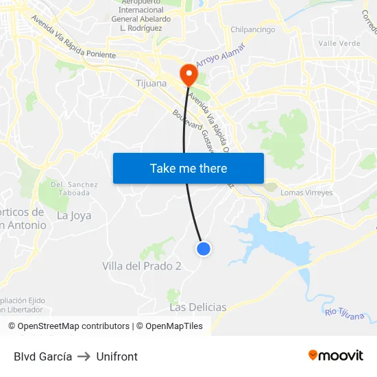 Blvd García to Unifront map