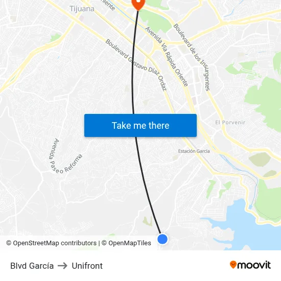 Blvd García to Unifront map