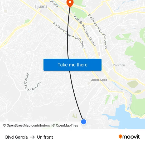 Blvd García to Unifront map
