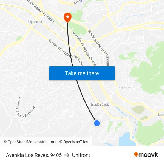 Avenida Los Reyes, 9405 to Unifront map