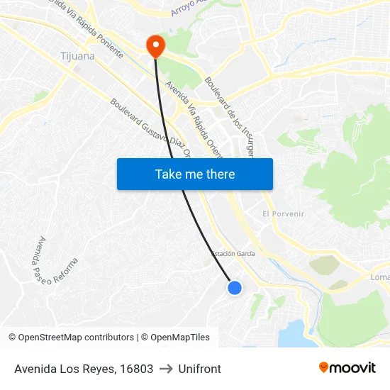 Avenida Los Reyes, 16803 to Unifront map