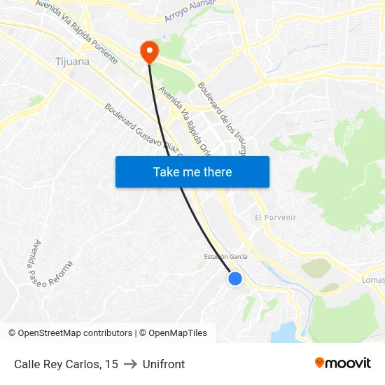 Calle Rey Carlos, 15 to Unifront map
