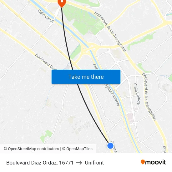 Boulevard Diaz Ordaz, 16771 to Unifront map