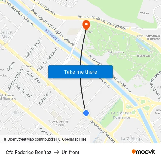 Cfe Federico Benítez to Unifront map