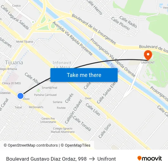 Boulevard Gustavo Diaz Ordaz, 998 to Unifront map