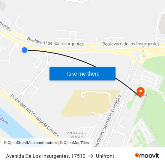 Avenida De Los Insurgentes, 17510 to Unifront map