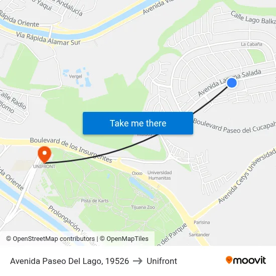Avenida Paseo Del Lago, 19526 to Unifront map
