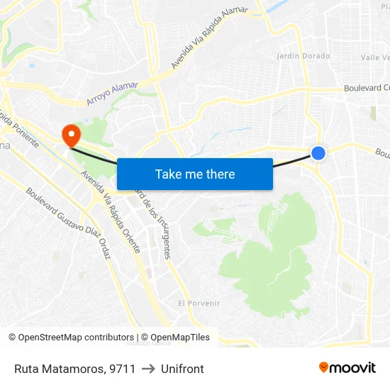 Ruta Matamoros, 9711 to Unifront map