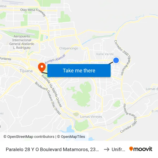 Paralelo 28 Y O Boulevard Matamoros, 23030_V46 to Unifront map