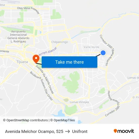 Avenida Melchor Ocampo, 525 to Unifront map