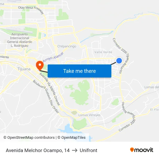 Avenida Melchor Ocampo, 14 to Unifront map