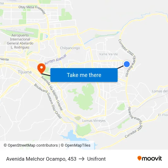Avenida Melchor Ocampo, 453 to Unifront map