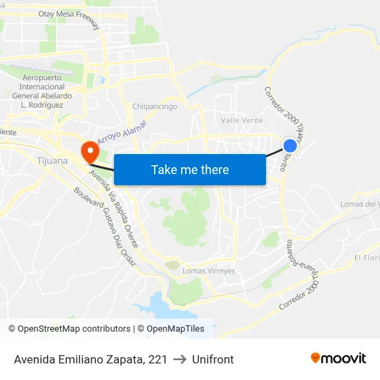 Avenida Emiliano Zapata, 221 to Unifront map
