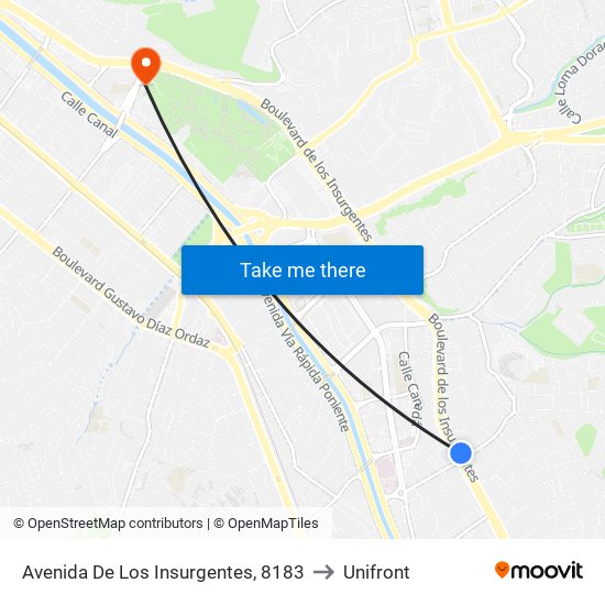 Avenida De Los Insurgentes, 8183 to Unifront map