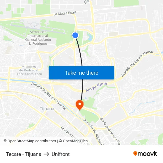 Tecate - Tijuana to Unifront map