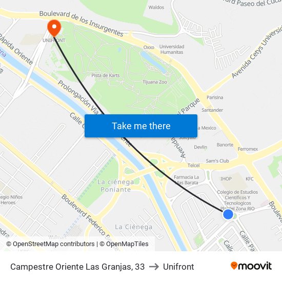 Campestre Oriente Las Granjas, 33 to Unifront map