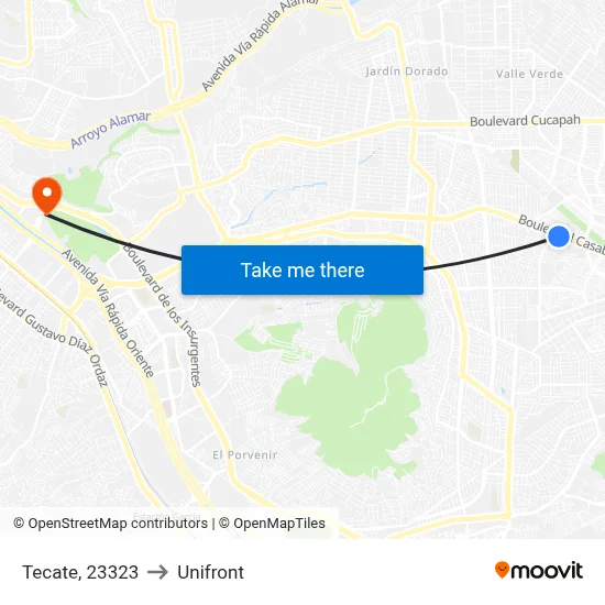 Tecate, 23323 to Unifront map