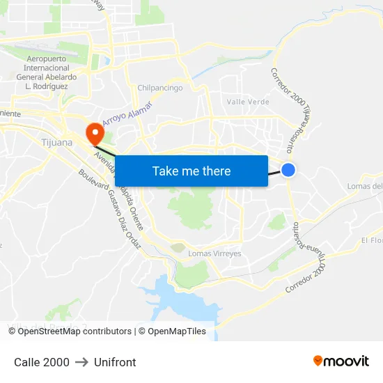 Calle 2000 to Unifront map