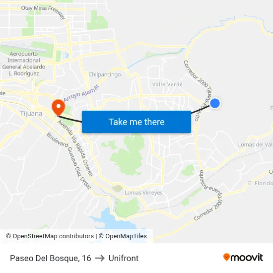 Paseo Del Bosque, 16 to Unifront map